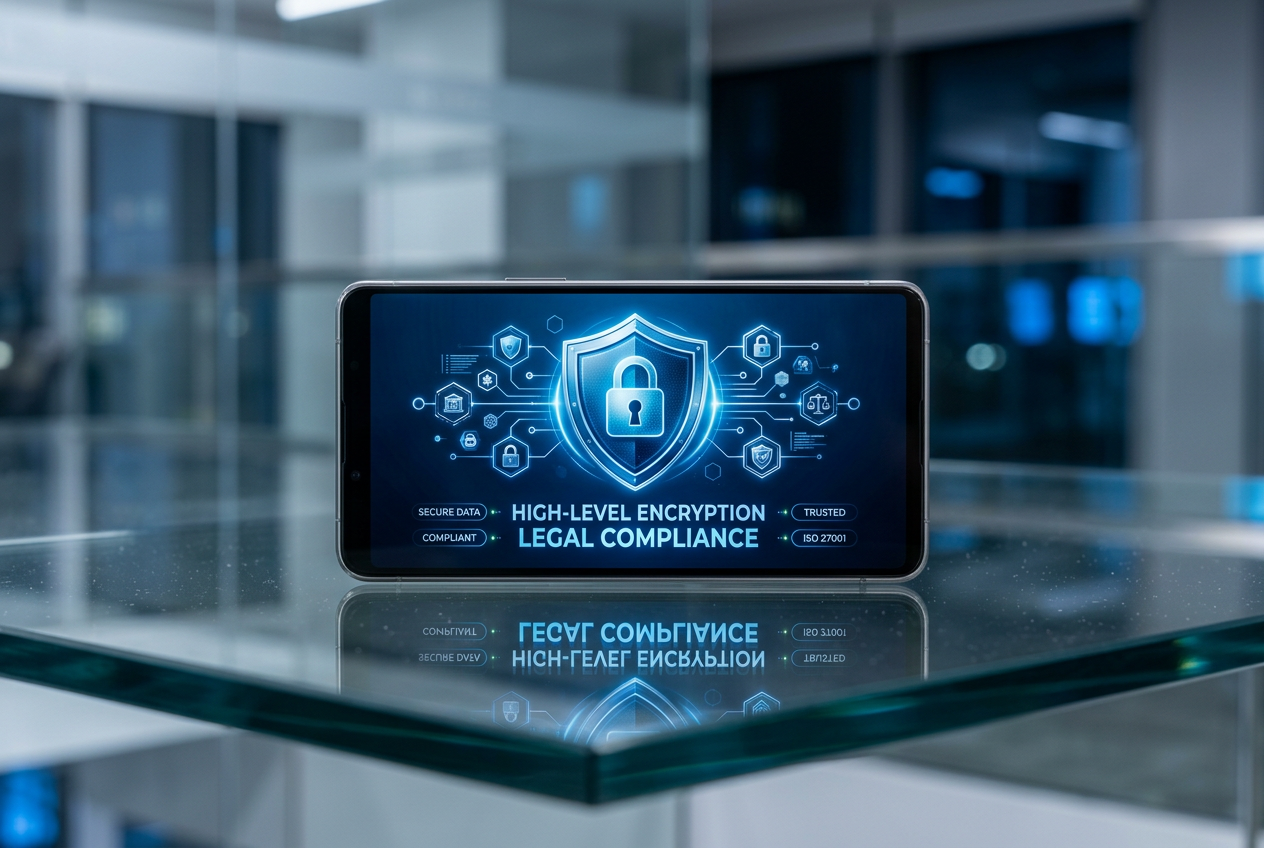 Security symbols and a shield on a smartphone screen